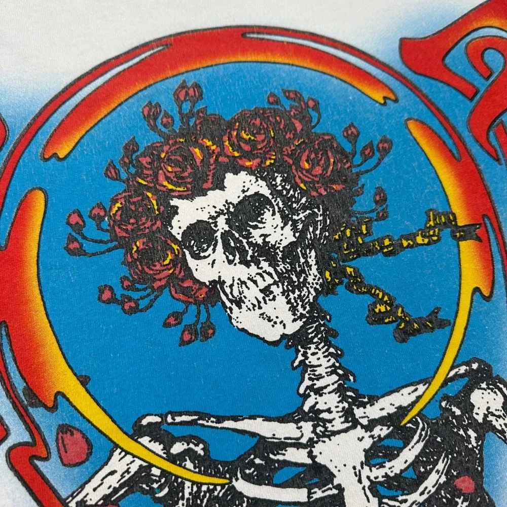 Grateful Dead Liquid Blue Tie Dye T Shirt Steal Your Face Skeleton Roses‎ Medium